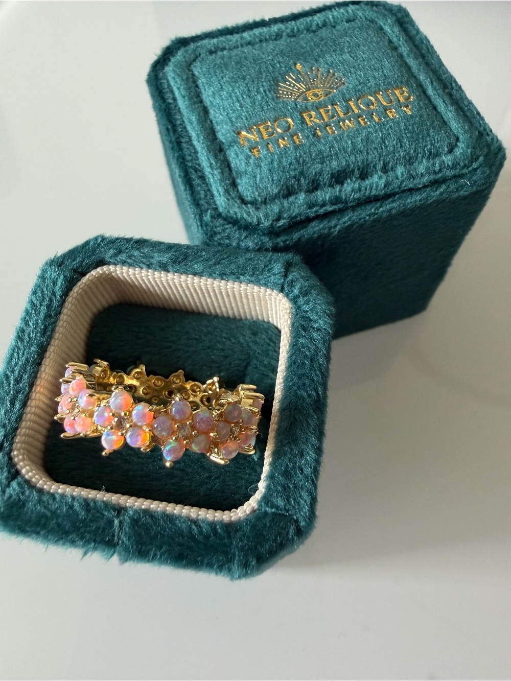 Neo Relique Gold Floral pink Opal Ring
